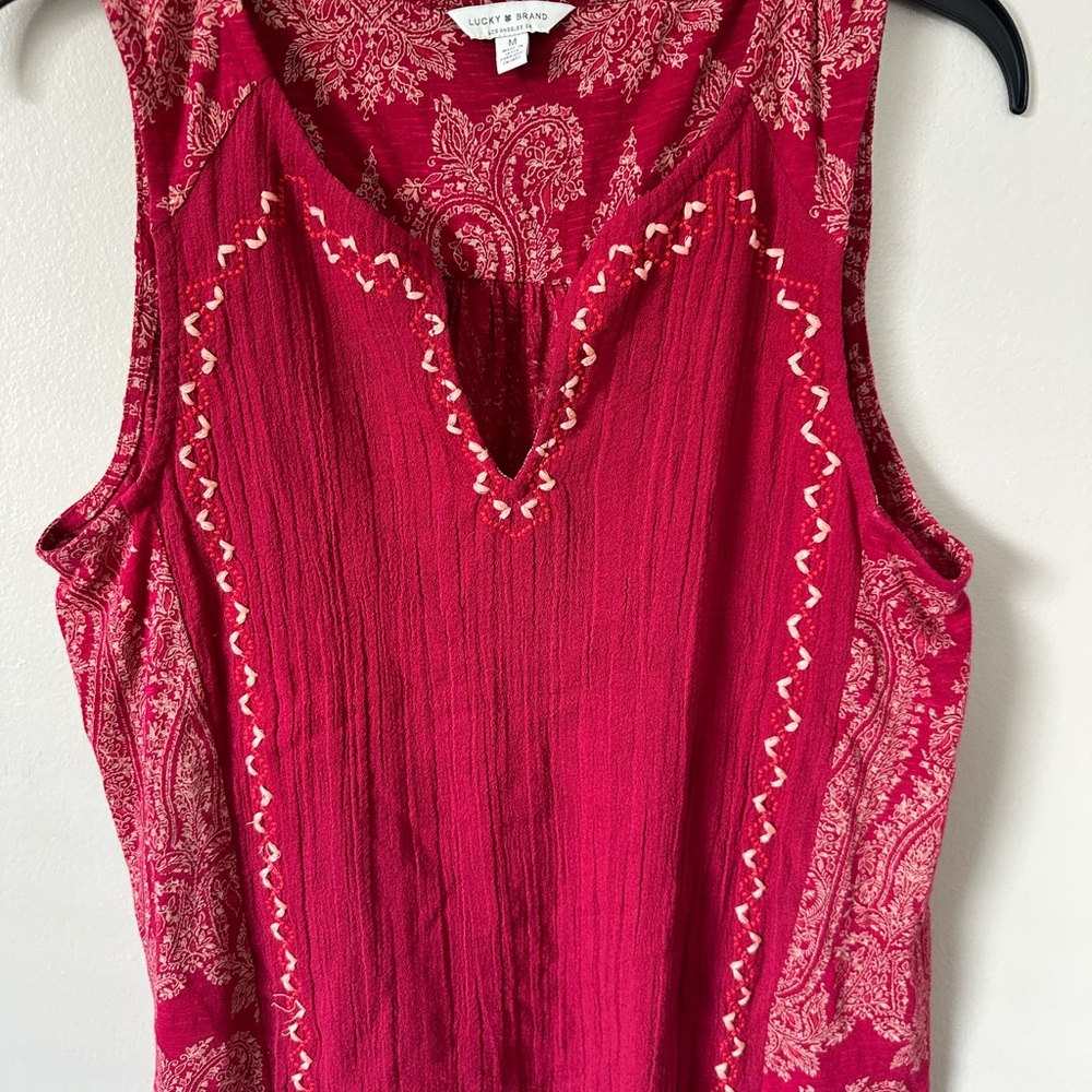 Lucky Brand Women's Crimson Paisley Tank Top Size M